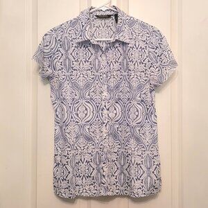 Eddie Bauer Blue and White Burnout Design Short Sleeve Shirt